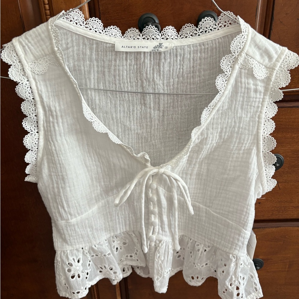 NWT Altar'd State White Lace Trim Top